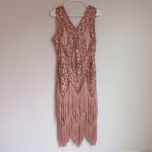 Rose Gold Flapper Dress 1920’s Gatsby Art Deco